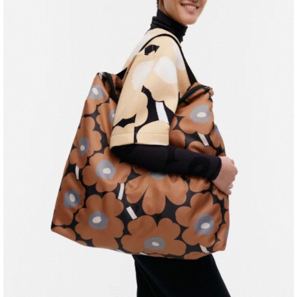 Marimekko Brown & Black Tote Bag w Floral Design